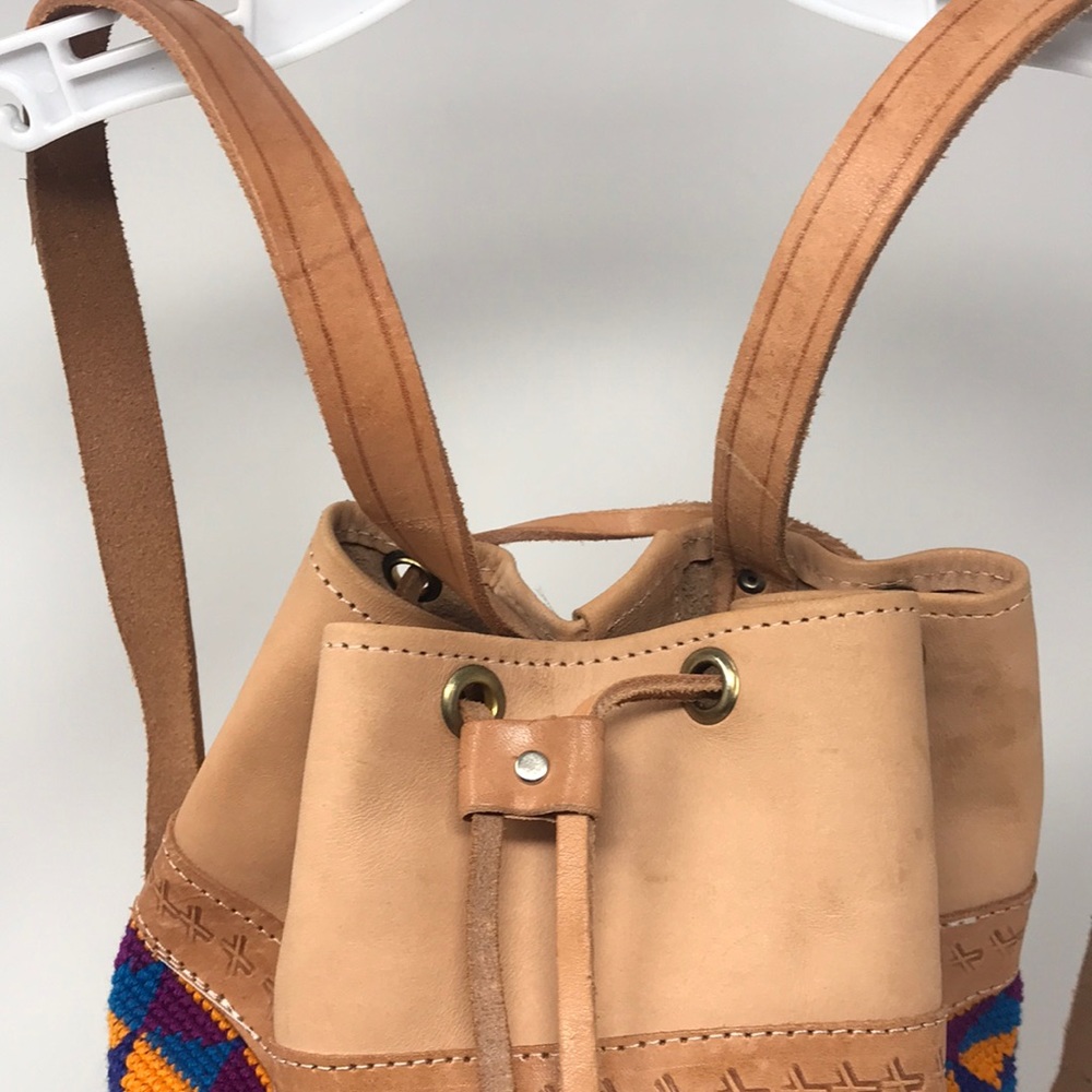 Leather Crosstitch drawstring bucklet bag backpack - Picture 3 of 8